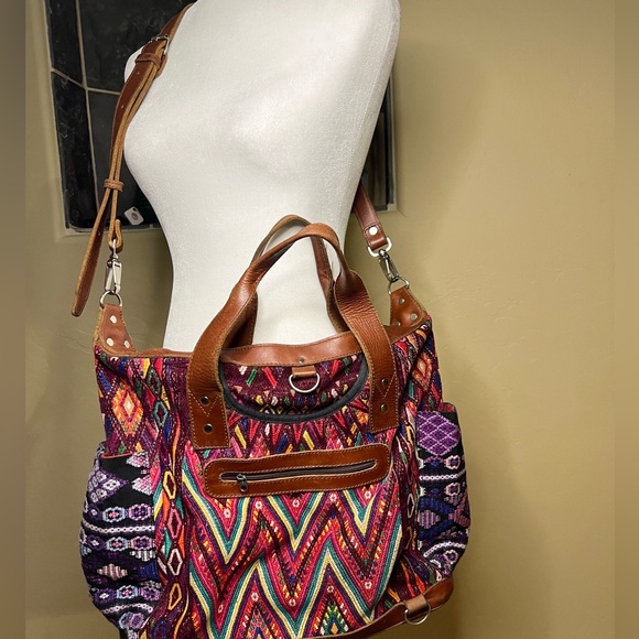 Nena & Co OOAK Convertible Day Bag Crossbody Huipil Leather OG CDB - Picture 3 of 16